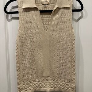 Elle Cream Textured Knit V-Neck Top